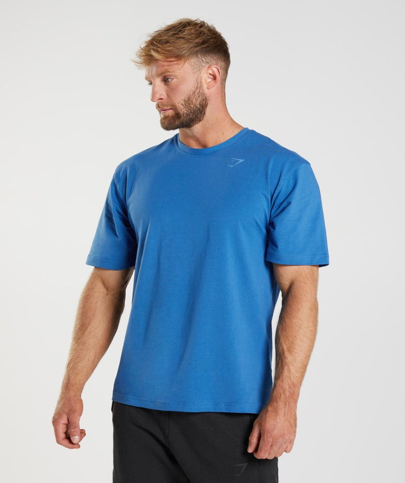 Men's Gymshark Power T-Shirts Blue | NZ 1GCKBV